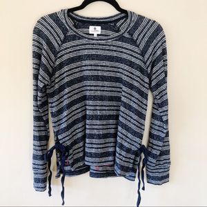 Sundry Navy White Stripe Side Tie Knit Top